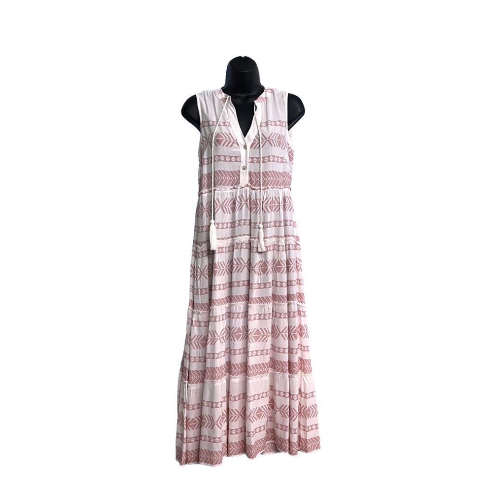Sleeveless Maxi Sundress Button Front Lightweight Peasant Bohemian Hippie Dress